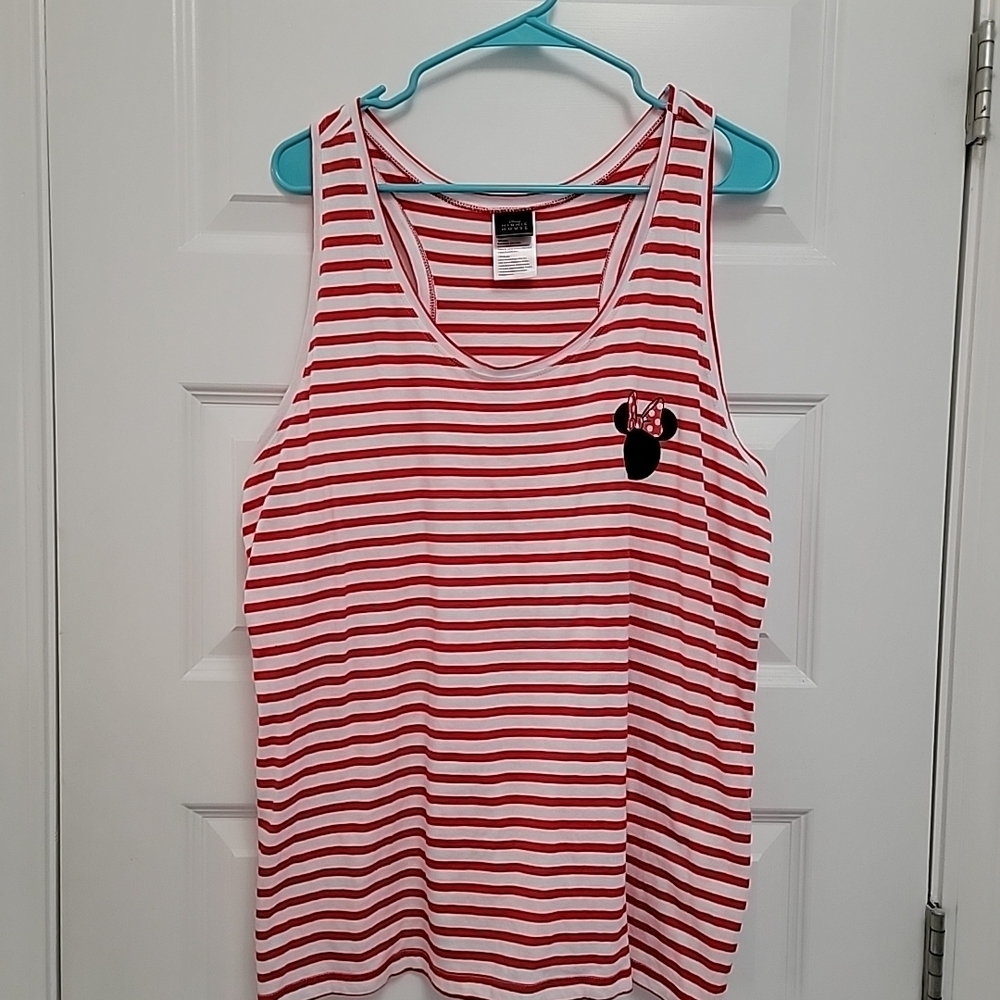 Disney Minnie Mouse Aldi Ladies Women Tank Top Shirt Sz XL 100% Cotton Red White